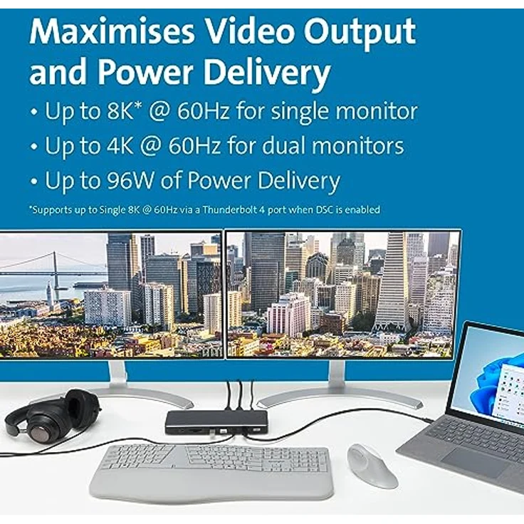 Kensington SD5765T Thunderbolt 4 Dockingstation, exklusiv für Microsoft Surface, mit USB-C & USB-A, für Laptops und 2 Monitore, Dual-Monitor 4K/8K mit bis zu 96 W Ausgangsleistung (K34112EU) – Bild 4