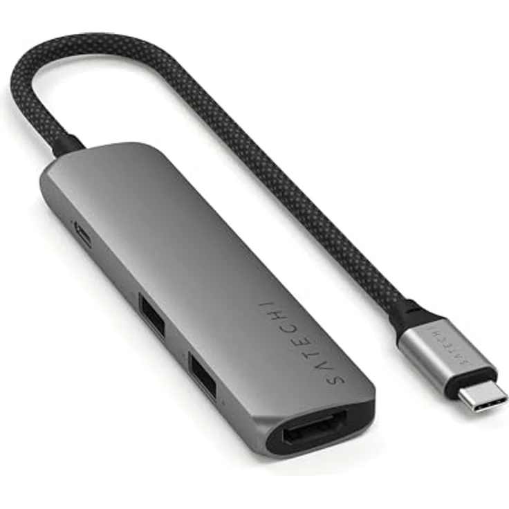 SATECHI 4-in-1 USB-C Hub Slim Plus, Multiport-Adapter, Dockingstation mit 4K HDMI, 100W Power Delivery, 2X USB-A Datenports – Space Grau – Bild 1