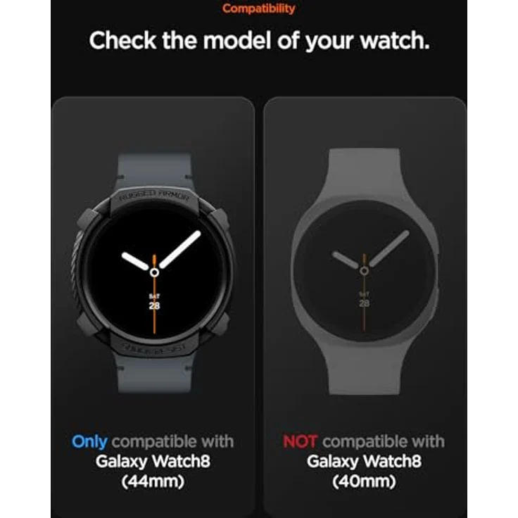 Spigen Rugged Armor Hülle für Samsung Galaxy Watch 8 44mm (2025) - Matt Schwarz, TPU-Material, präzise Ausschnitte, erhöhter Bildschirmschutz – Bild 2