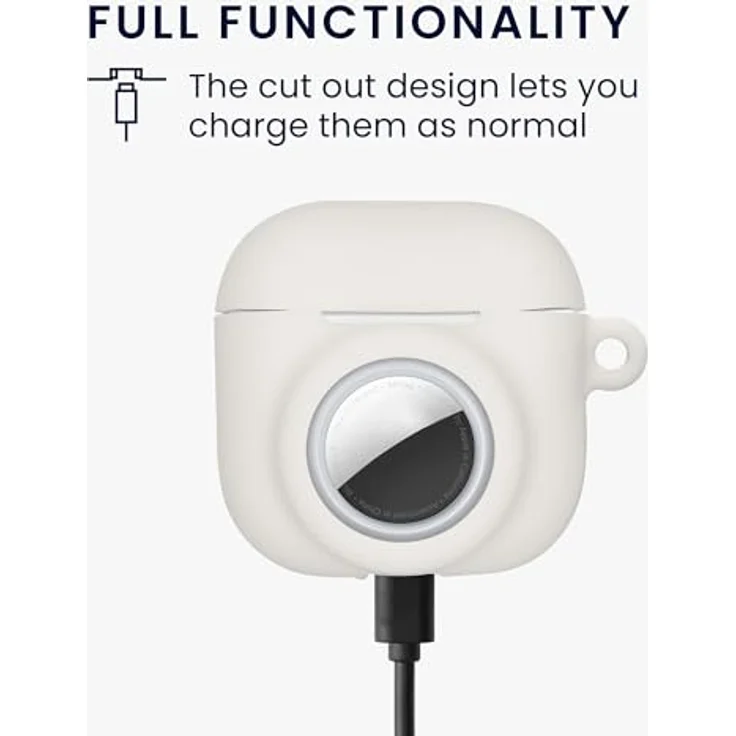kwmobile 2-in-1 Hülle für Apple AirPods 4 und AirTag, Silikon Schutzhülle mit Karabiner - Weiß – Bild 4