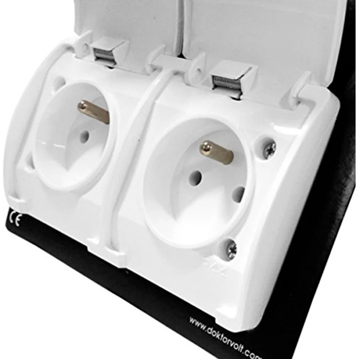 Doktorvolt 2-fach Steckdose französisch System Doppelsteckdose Klappdeckel IP44 162-01 DV weiß 5867, Aufputzsteckdose mit Erdung, 16 A, 250 V, weiß – Bild 2