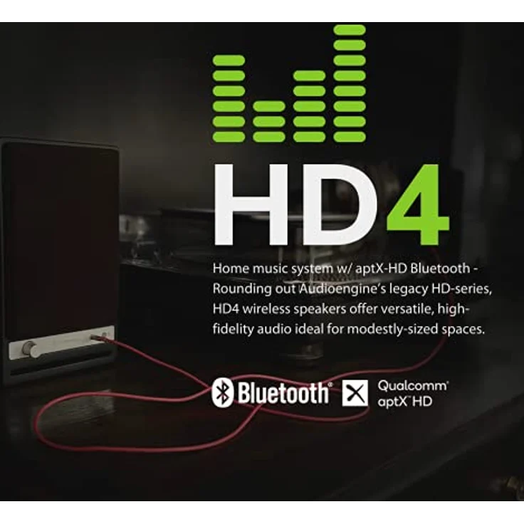 Audioengine HD4 Wireless Speaker Bluetooth | Desktop Monitor Speakers | Home Music System aptX HD Bluetooth, 120W Powered Wireless Bookshelf Stereo Speakers Pair | 24-bit DAC (Black) – Bild 2