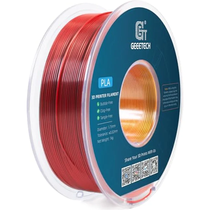 GEEETECH Silk PLA Filament 1,75mm, 1KG/Spule, Tricolor Silk Rot Gold Schwarz für 3D Drucker – Bild 3