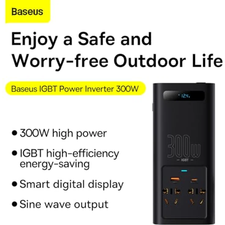 Baseus IGBT Auto Wechselrichter 300W 220V Schwarz, mit Überspannungs- und Überladeschutz, EU / CN Stecker – Bild 4