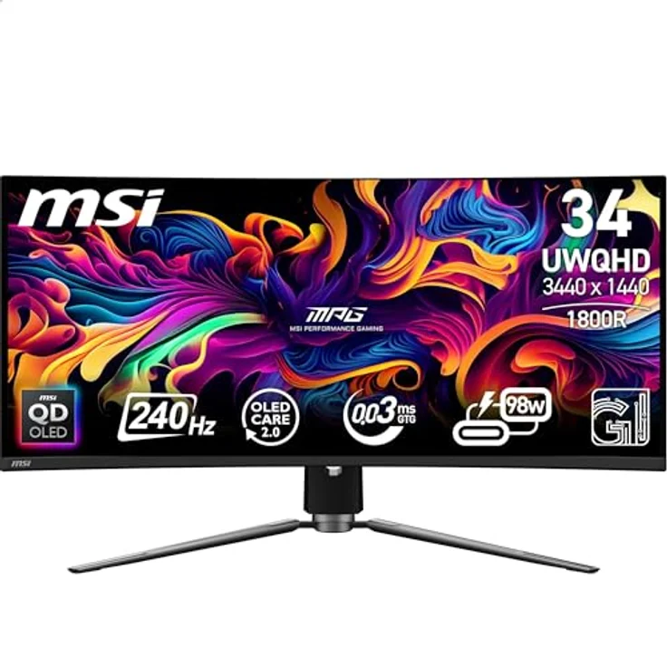 MSI MPG P341CQPX 34" QD-OLED UWQHD Monitor, 240Hz, 0,03ms, 1800R Curved, HDMI 2.1, DP 1.4, USB-C, VESA – Bild 1