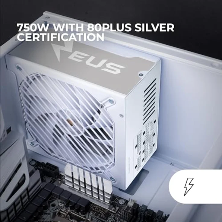 Mars Gaming MPZE750SIM, Modulares ATX Netzteil 750W, 80 Plus Silver +87%, 10 Jahre Garantie, AI2-RPM-Technologie, Weiß – Bild 2