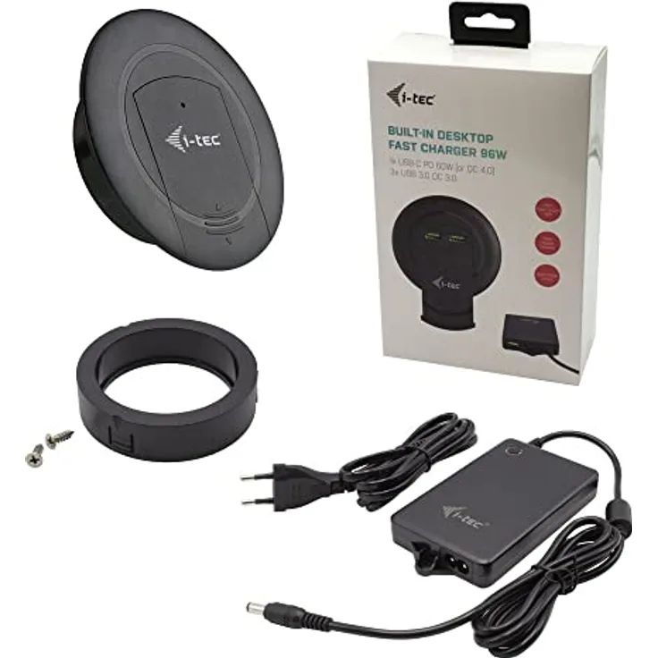 i-tec USB 3.0/USB-C Tisch-Hub mit 1x USB-C Power Delivery 85W und 2X USB 3.0 Quick Charge (EIN zusätzlicher USB-Anschluss ist Teil des mitgelieferten Netzteils)