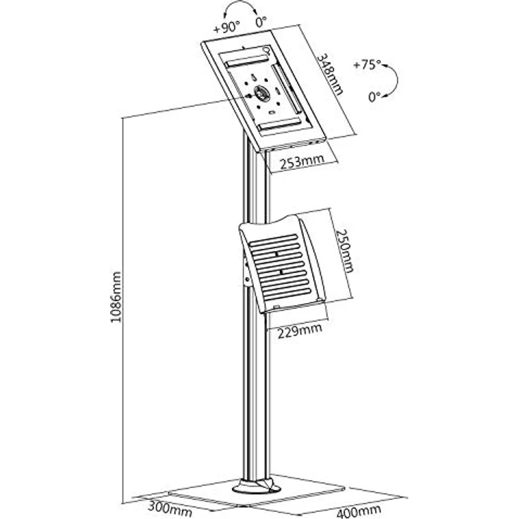 Maclean MC-867 Tablet Halterung Bodenständer mit Prospekthalter Tabletstation mit Verriegelung Kompatibel mit 12,9" iPad Pro (Gen3) in Schwarz – Bild 4