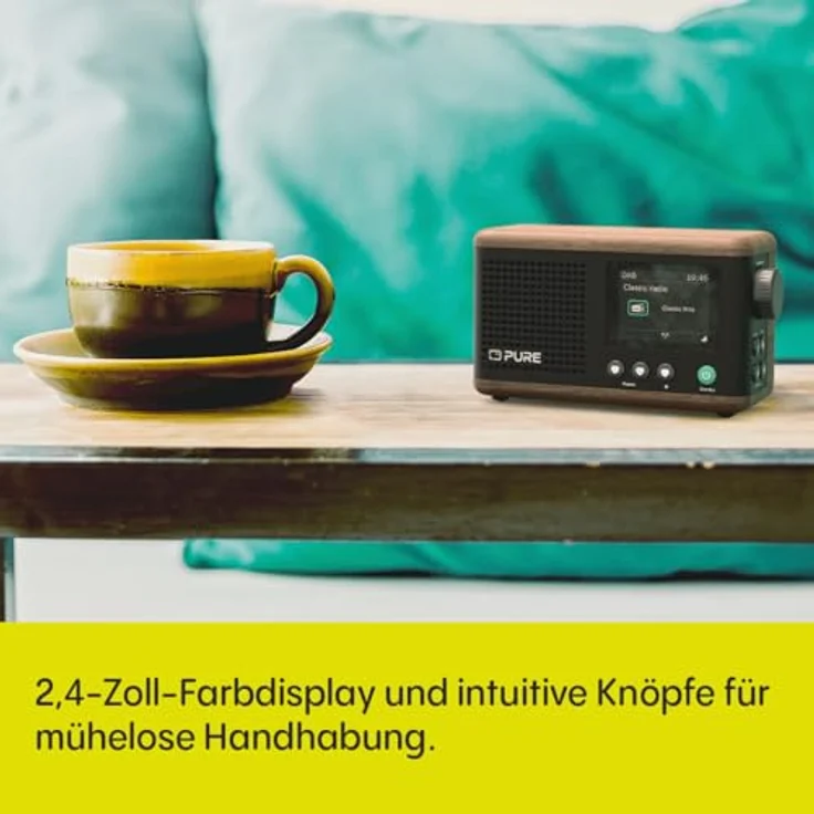 Pure Classic Mini Tragbares Digitalradio – DAB+ & UKW-Radio – Bluetooth 5.3 – 15 Stunden Akkulaufzeit – 2 Equalizer-Optionen – 2,4 Zoll Farbdisplay – Trageband – Kaffee-Schwarz/Walnuss – Bild 5