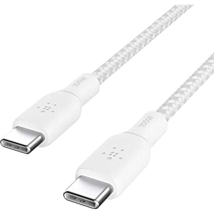 Belkin BoostCharge USB-C/USB-C Kabel 100W, 2m, weiß - langlebig, doppelt geflochtenes Nylon, bis zu 480 Mbps Datenübertragungsrate – Bild 2