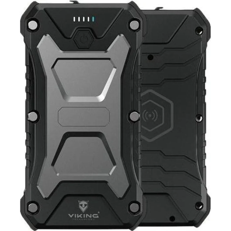Viking Outdoorov Powerbank SKADI I, 10000 mAh, kompakt, Qi2-Technologie, Grau