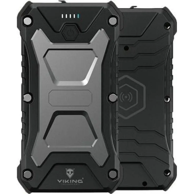 Viking Outdoorov Powerbank SKADI I, 10000 mAh, kompakt, Qi2-Technologie, Grau