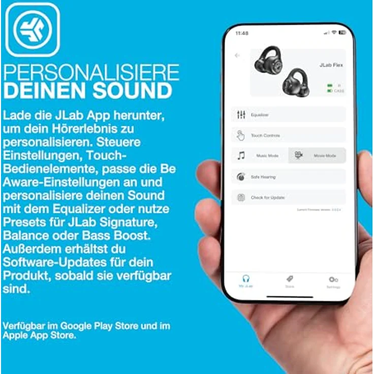 JLab Flex Open Ear Kopfhörer - Open Ear Earbuds, 21 Stunden Akkulaufzeit, Bluetooth Multipoint, MEMS-Mikrofon - Schwarz – Bild 5