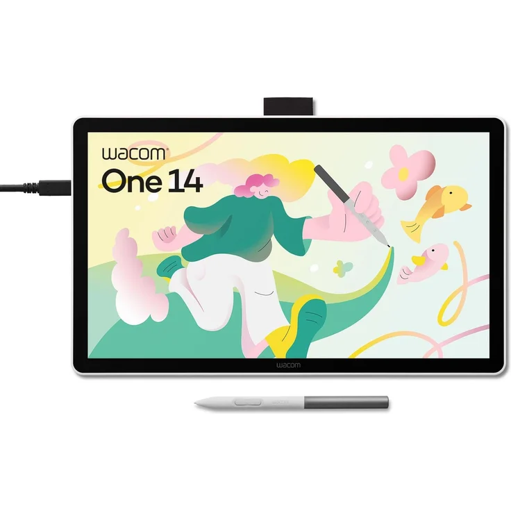 Wacom One 14 Stift-Display, Full HD Grafiktablett mit 4.096 Druckstufen, inkl. batterielosem Standard-Stift, leicht und portabel