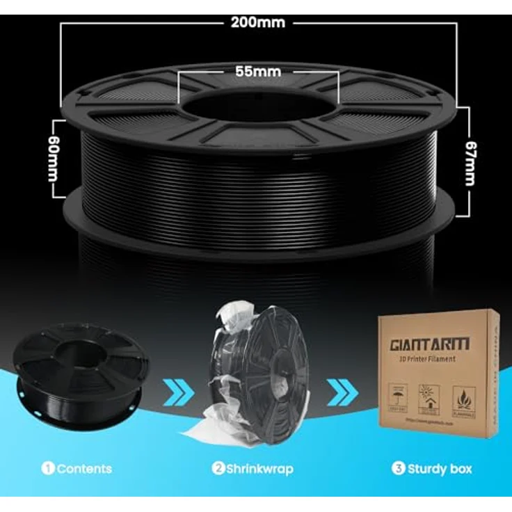 GIANTARM ABS+ Filament 1.75mm, 3D Drucker Filament 1KG, Durchmessertoleranz +/- 0.02mm, schwarz, hohe mechanische Festigkeit und Elastizität – Bild 3