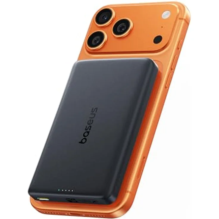 Baseus PicoGo AM52 Powerbank, Qi2.2 Magsafe Powerbank 10000 mAh, 25-W-Wireless-Laden, 45-W-Schnellladen, magnetische externe Batterie für iPhone 17/16 Pro Max, Schwarz