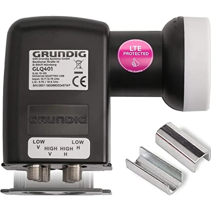 [Test SEHR GUT *] GSS Quattro LNB für Multischalter, Multiswitch geeignet - mit LTE Filter - Sat, Satelliten, Full HD, UHD 4K, 0.1dB, HDTV, Wetterschutzkappe, kälte- & hitzebeständig + Aufdrehhilfe – Bild 1
