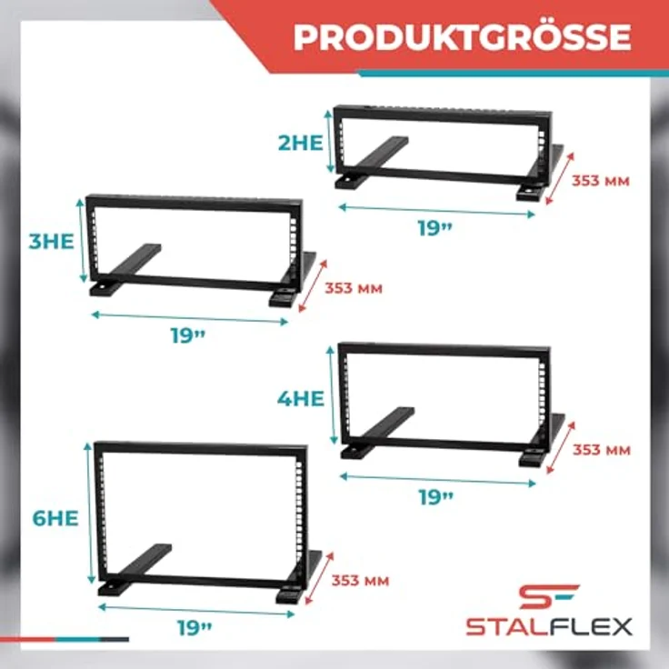 Stalflex Server Netzwerkschrank 4U, Open Frame Rack aus hochbelastbarem Metall, 19 Zoll für Netzwerk- und Servergeräte – Bild 3