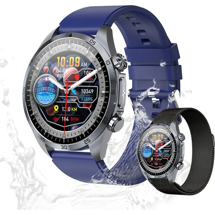 Valdus Herren Smartwatch, IP68 wasserdicht, Multifunktionale Fitnessuhr mit EKG, Körperanalyse & CES-Schlafunterstützung – Blau