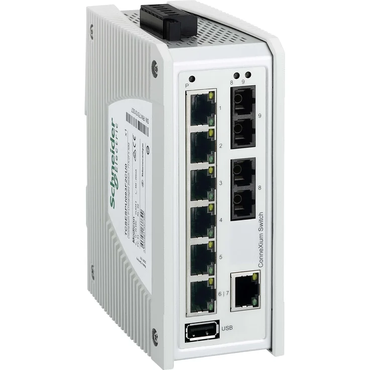 Schneider Electric TCSESPU093F2CU0 CONNEXIUM, 7-Port PoE Switch mit 2 Glasfaser-Multimode Ports, unmanaged, kompakt для industrielle Anwendungen