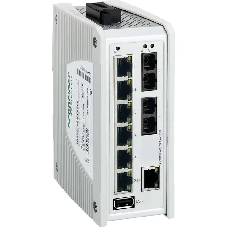 Schneider Electric TCSESPU093F2CU0 CONNEXIUM, 7-Port PoE Switch mit 2 Glasfaser-Multimode Ports, unmanaged, kompakt для industrielle Anwendungen