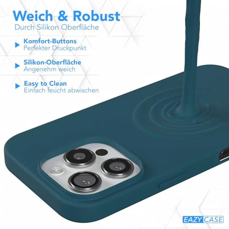 EAZY CASE Premium Silikon Handyhülle für iPhone 16 Pro, Slimcover mit Kameraschutz und Innenfutter, Softcase in Petrol – Bild 4