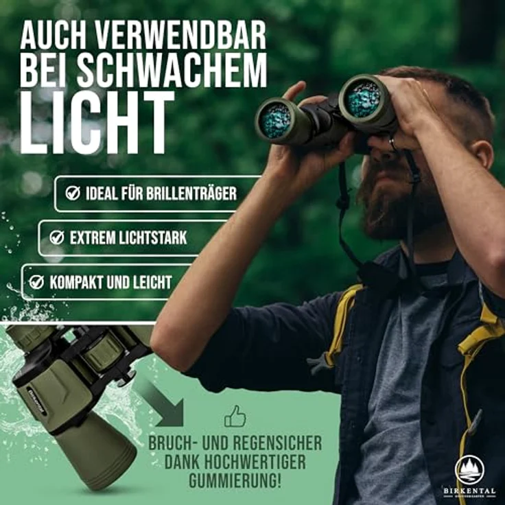 Birkental Fernglas 10x50 HD Zoom, wasserdicht, leicht und kompakt, für Brillenträger, Grün – Bild 4