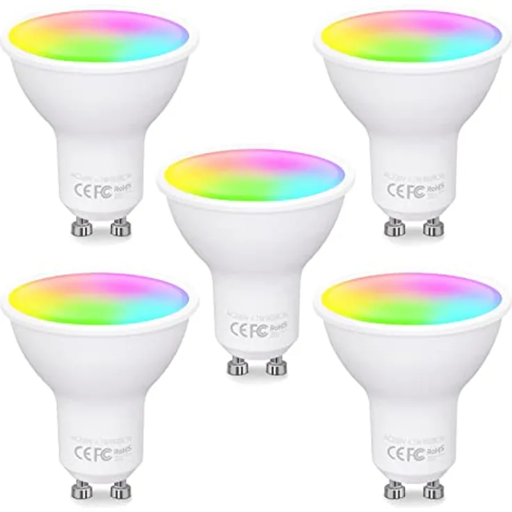 Fitop Alexa Glühbirnen GU10 Wlan Smart Lampe,4.7W Entspricht 50W,RGB 16 Millionen Farben+Warmweiß-Kaltweiß,Dimmbar per App oder Sprach,Kompatibel mit Alexa/Google Home,Kein Hub Benötig,5 Stück