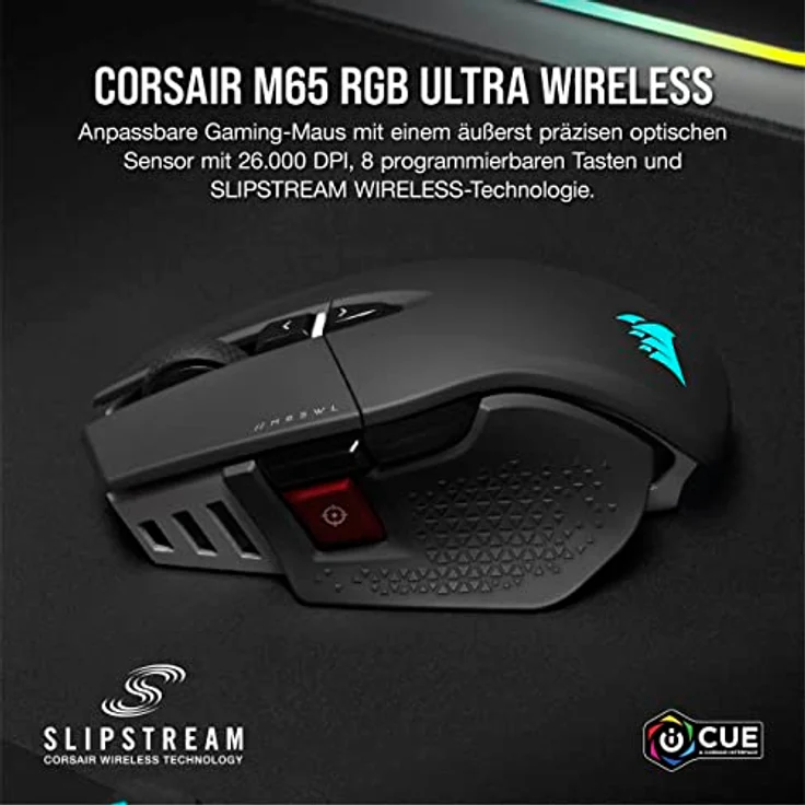Corsair M65 RGB Ultra Wireless, Anpassbare kabellose FPS Gaming-Maus, Schwarz – Bild 2