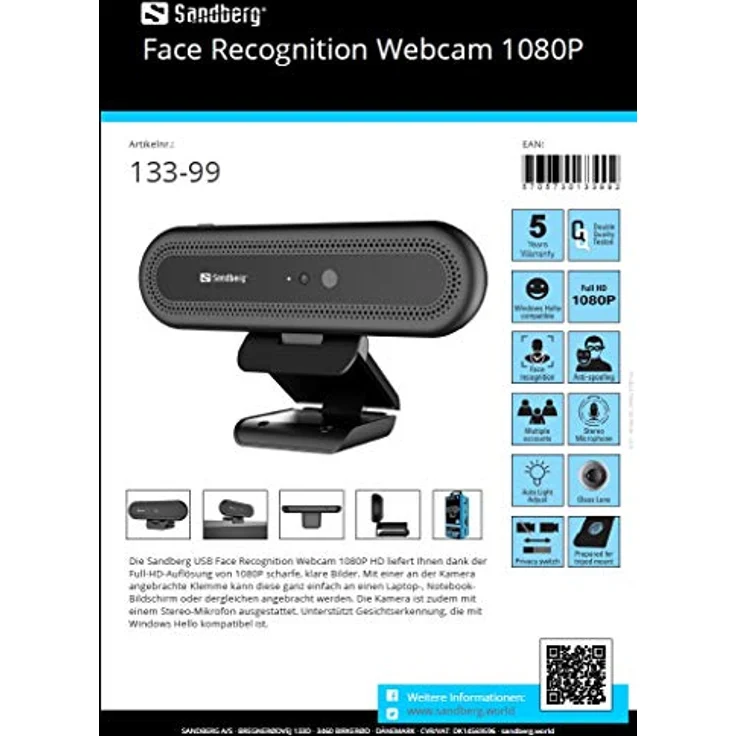 Sandberg 133-99 Face Recognition Webcam 1080P – Bild 5