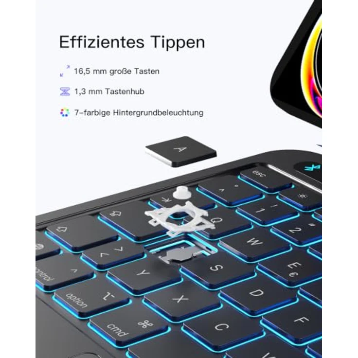 Inateck KB903 Magnetische Tastatur für iPad 11 Gen 2025 A16/10 Gen, Großes Trackpad, LED Anzeige, 7-farbig hinterleuchtet, QWERTZ, mit unsichtbarem Stifthalter – Bild 9