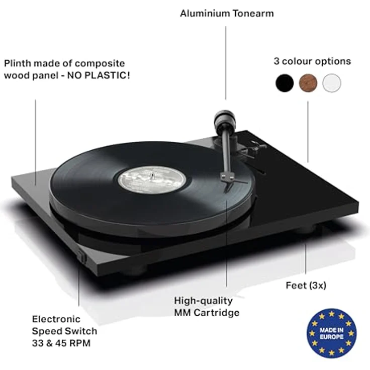 Pro-Ject E1, Plug & Play Plattenspieler mit elektronischer Geschwindigkeitsumschaltung, voreingestellter Auflagekraft und Anti-Skating, Schwarz – Bild 2