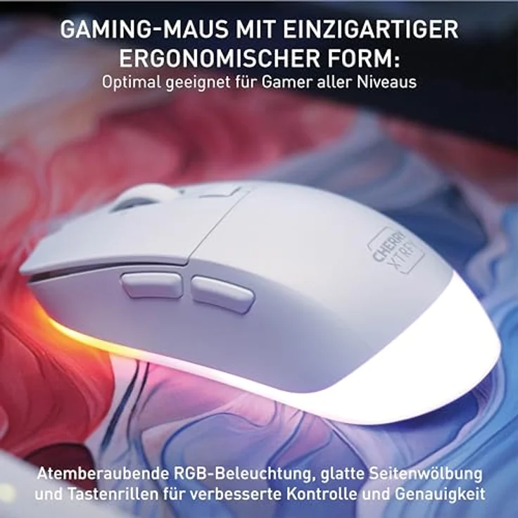 CHERRY XTRFY M50 Wireless, Kabellose Gaming-Maus, RGB-Beleuchtung, Ergonomische Form, Wiederaufladbar, Weiß – Bild 2