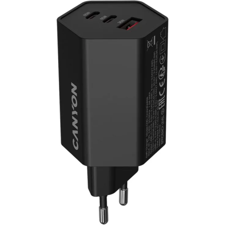 Canyon HEXAGON 65 GaN Adapter, 65W USB Ladegerät mit 2x PD und 1x QC, EU Schwarz