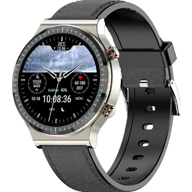 Knauermann PRO 2, Smartwatch mit präzisen Gesundheitsmessungen, EKG-Technik, Schlafapnoe-Alarmierung, Schwarz oder Silber mit Silikon- oder Metallarmband