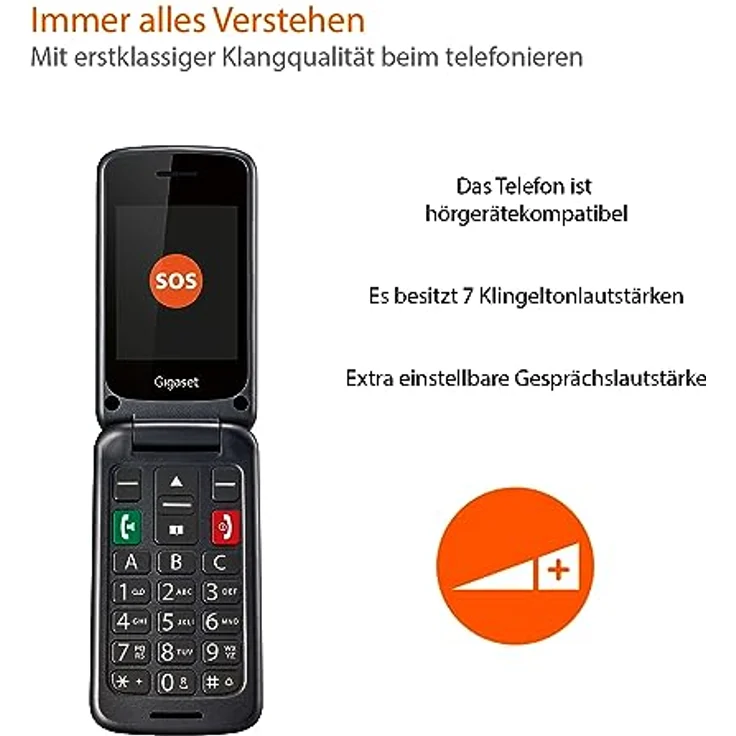 Gigaset GL590 GSM - Senioren GSM Handy Aufklappbar - SOS-Funktion - einfache Bedienung mit 2,8" Farbdisplay - Hörgerätkompatibel, Mobiltelefon 32MB Speicher - Vertragsfrei, schwarz – Bild 4