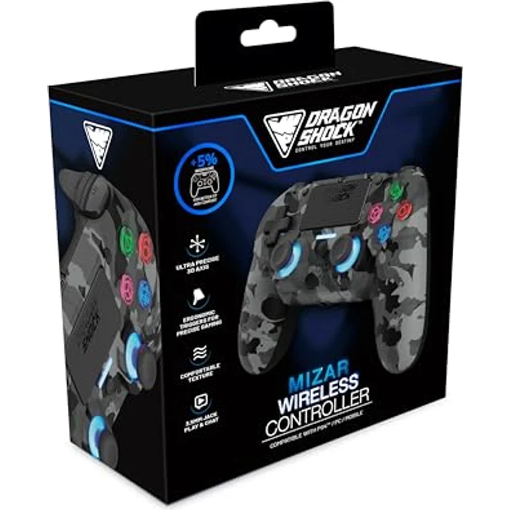 DRAGON SHOCK Mizar Wireless Controller für PlayStation 4, Grey Camo, Bluetooth & USB-C Verbindung, Plug & Play – Bild 2