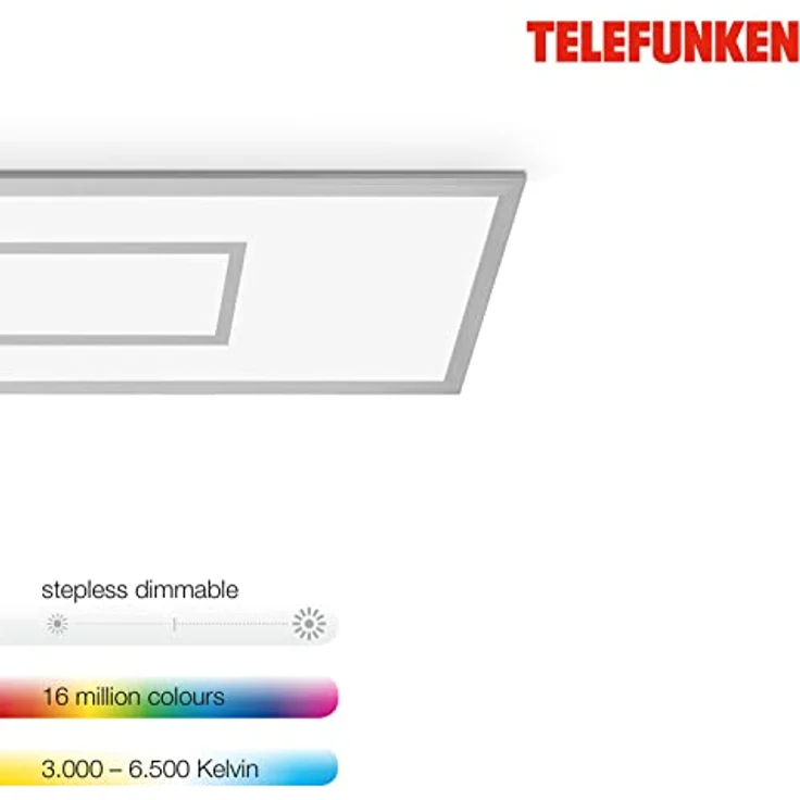 Telefunken LED Panel RGB Deckenleuchte, Regenbogeneffekt, Fernbedienung, Dimmbar, Silberfarbig, 1195x295x65mm – Bild 3