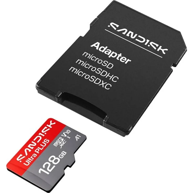 SANDISK Ultra PLUS microSD/SDXC, 128 GB Speicherkarte mit 200MB/s Übertragungsgeschwindigkeit, UHS Class U1