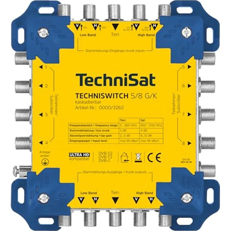 TechniSat TECHNISWITCH 5/8 G/K, 8-Fach Multischalter für Satellitensignale, kaskadenfähig, inkl. Netzteil, Ultra HD/4K geeignet – Bild 1
