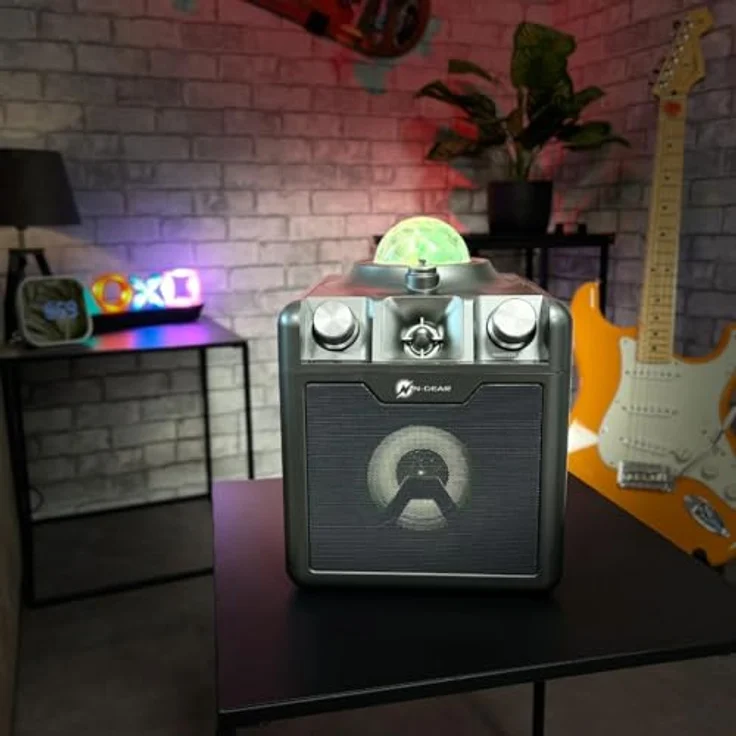 N-Gear Disco Star 710, Bluetooth Lautsprecher mit 50 Watt, Akku bis 6 h, integrierter Sternenprojektor, Grau – Bild 7