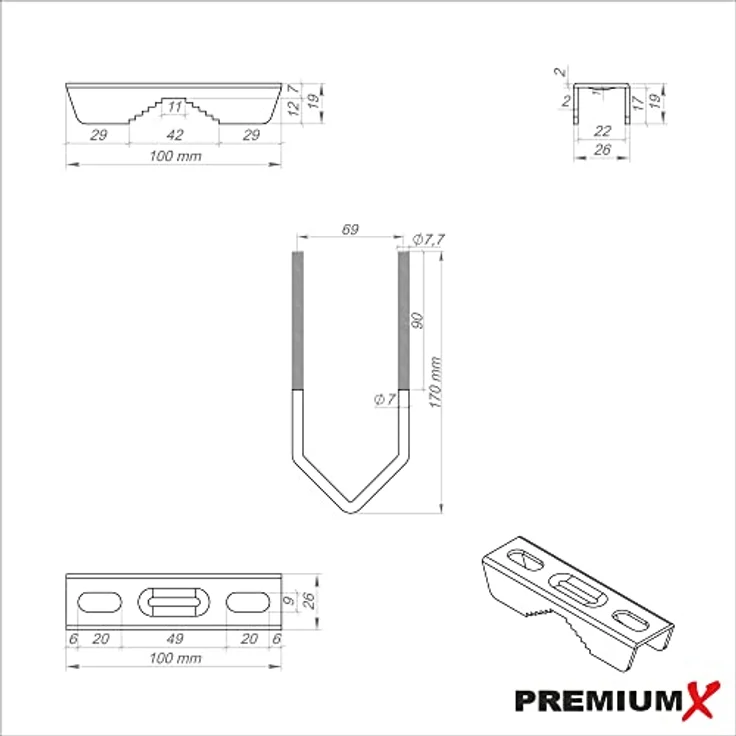 X Wandhalter Alu DUO U-Form für LTE Antenne Doppel-Halter 25cm Aluminium U-Halter Duo – Bild 5