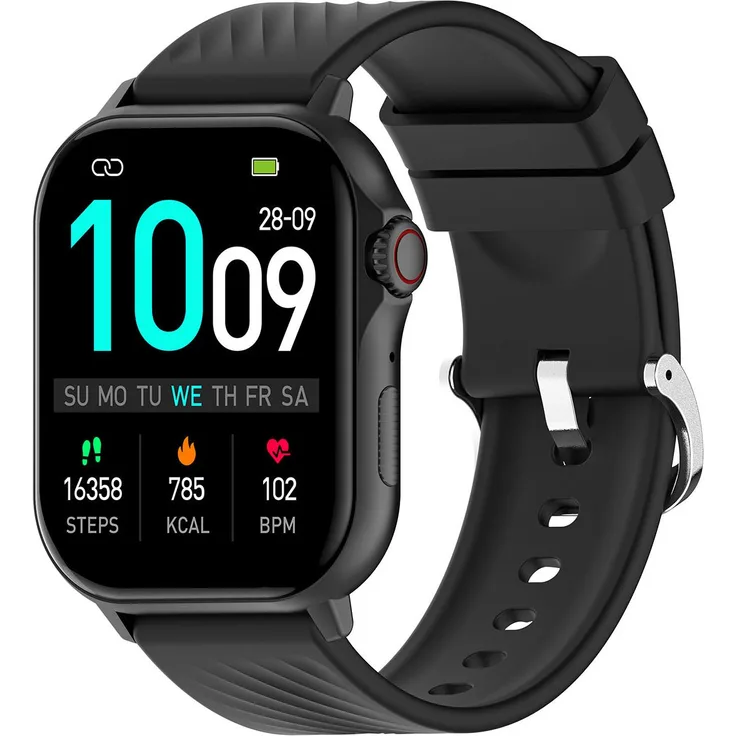 Denver SWG-159B Smartwatch, Bluetooth GPS, 2,13 Zoll AMOLED Display, schwarz, mit Gesundheitsfunktionen und 100+ Sportmodi