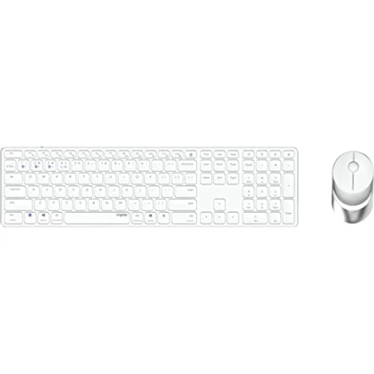 Rapoo 9850M kabelloses Tastatur-Maus Set Wireless Deskset 1600 DPI Sensor wiederaufladbarer Akku flaches Aluminium Design DE-Layout QWERTZ PC & Mac - weiß