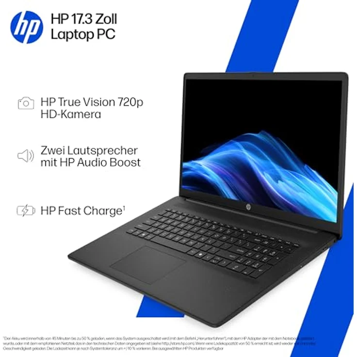 HP Laptop 17,3" FHD, AMD Ryzen 7 7730U, 16 GB RAM, 512 GB SSD, AMD Radeon, Windows 11, QWERTZ, Schwarz, inkl. 25 GB Dropbox-Speicher für 12 Monate – Bild 2