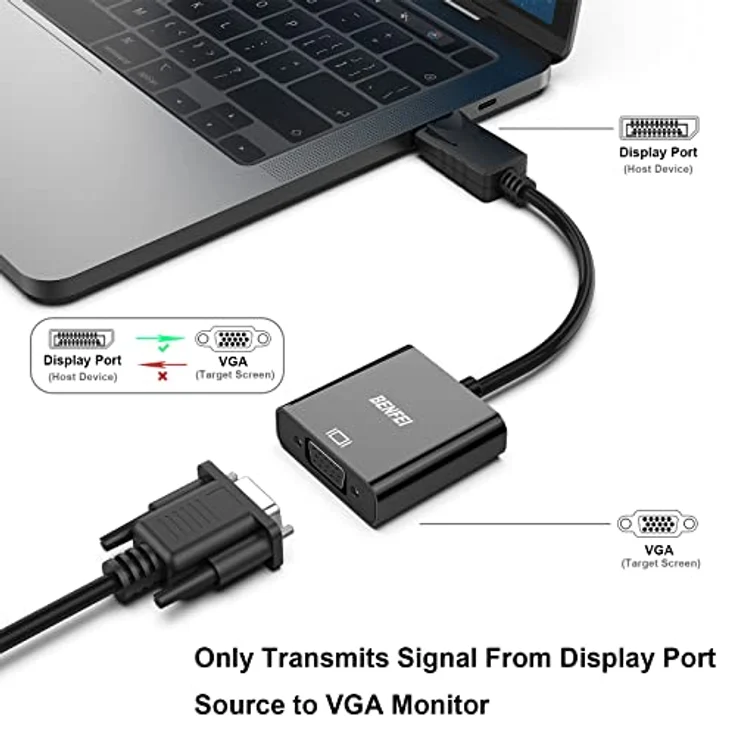 DisplayPort auf VGA, Benfei Vergoldet DP/DisplayPort zu VGA Male to Female Kabel-Adapter Konverter - Preisvergleich – Bild 2