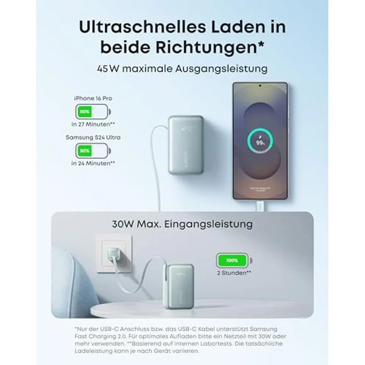 Anker Nano Powerbank, 10.000mAh Externer Akku mit 45W Max und 70cm Einzugskabel, Smart-Display, für iPhone 17/16, iPad, Galaxy, Pixel und mehr – Bild 4