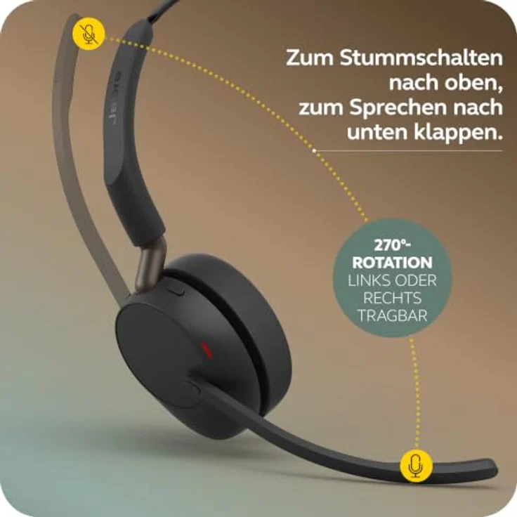 Jabra Evolve3 65 Stereo, LINK 390a, UC On Ear Headset mit Bluetooth®, adaptiver Geräuschunterdrückung, Schwarz – Bild 7