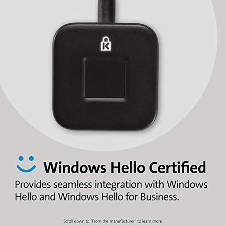 Kensington VeriMark Desktop Fingerprint Key, Biometrische Fingerabdruck-Authentifizierung, Identitätsleser, Erkennungstechnologie für Ihren PC, Schwarz, K62330WW – Bild 5
