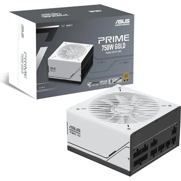 ASUS Prime 750W Gold Netzteil (750 Watt, für Allround-PCs und Gaming-PCs, 80 Plus Gold Zertifizierung, ATX 3.0 kompatibel, Lüfter mit Doppelkugellagern, schwarz/weiß)